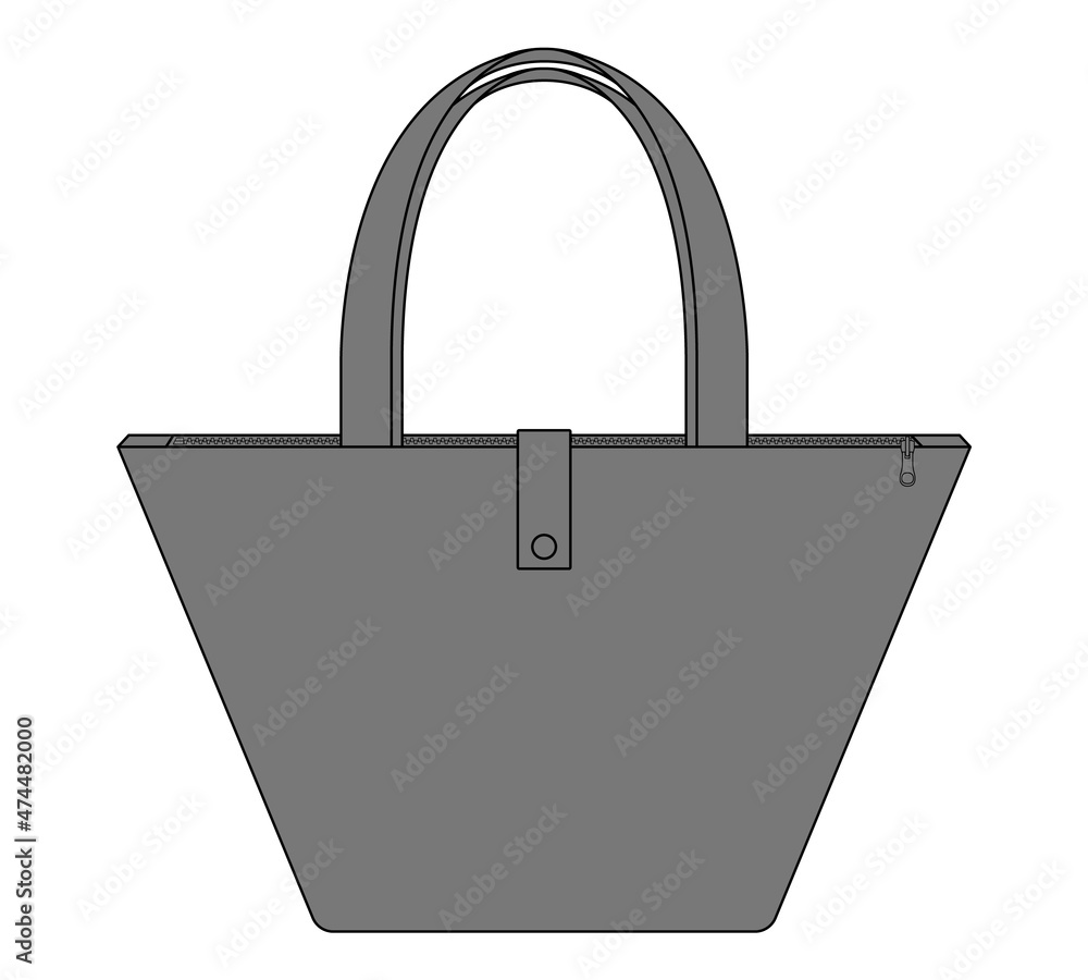 Gray Hand Bag With Snap Closure Template Vector on White Background. Gray Hand Bag With Snap Closure Template Vector on White Background.