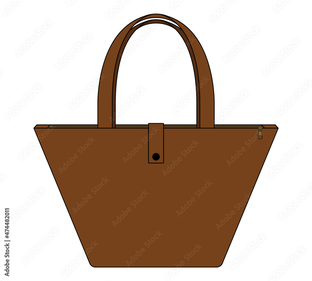 Leather Hand Bag With Snap Closure Template Vector on White Background. Leather Hand Bag With Snap Closure Template Vector on White Background.