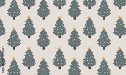 Christmas tree vector seamless repeating pattern background. Trendy for fabric, texitle print, wallpaper, background, wrapping or invitation cards, packaging.