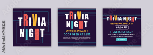 Trivia night. Vector poster and social media post template. photo