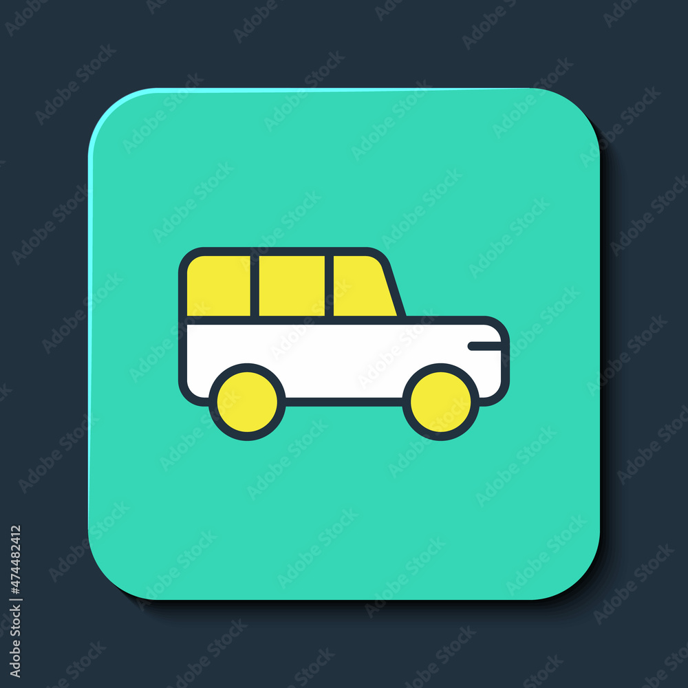 Filled outline Safari car icon isolated on blue background. Turquoise square button. Vector Filled outline Safari car icon isolated on blue background. Turquoise square button. Vector