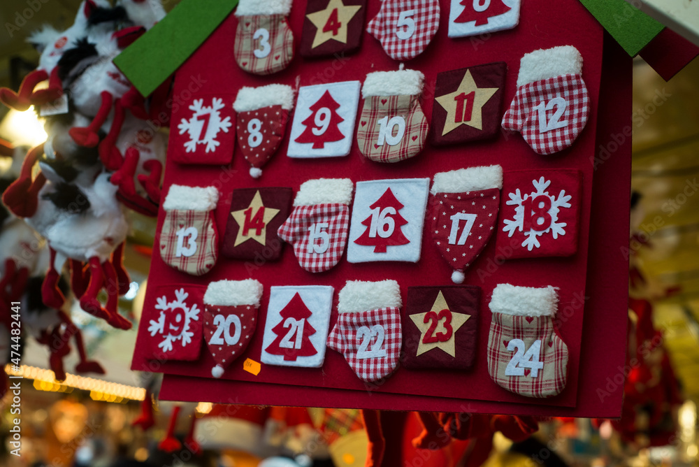 Closeup od advent calendar at the christmas market