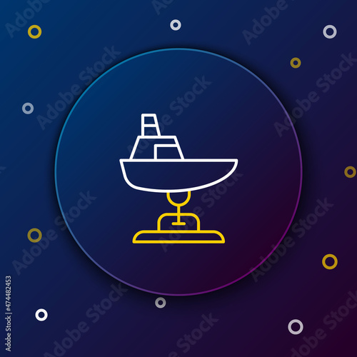 Line Swing boat on the playground icon isolated on blue background. Childrens carousel with boat. Amusement icon. Colorful outline concept. Vector