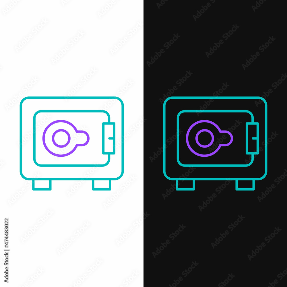 Line Safe icon isolated on white and black background. The door safe a bank vault with a combination lock. Reliable Data Protection. Colorful outline concept. Vector Line Safe icon isolated on white and black background. The door safe a bank vault with a combination lock. Reliable Data Protection. Colorful outline concept. Vector