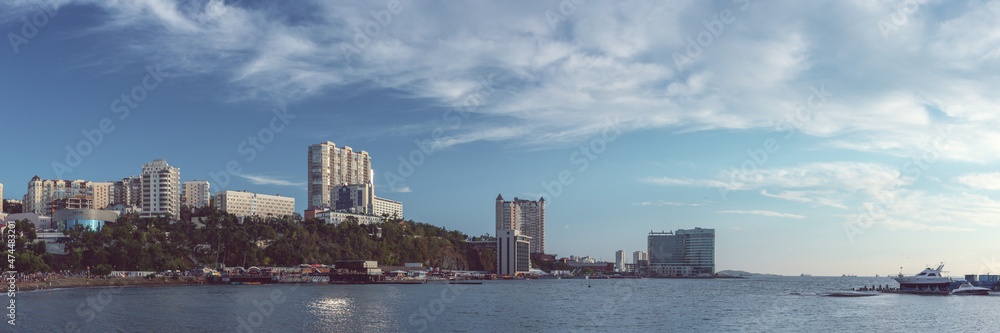 Embankment of the city of Vladivostok. Panorama of the coast. Summer.