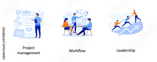 Project management, Workflow Leadership Set flat modern design illustration