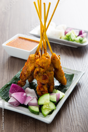 Malaysian chicken satay with delicious peanut sauce.
