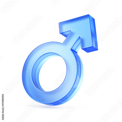 Male sex symbol Glass 3d icon. 3d rendering gender symbol isolated on white.