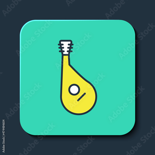 Filled outline Ukrainian traditional musical instrument bandura icon isolated on blue background. Turquoise square button. Vector