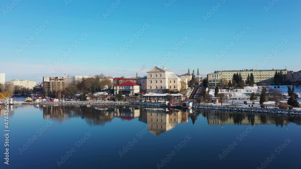 Historical castle on the embankment of Ternopil Ukraine aerial view Historical castle on the embankment of Ternopil Ukraine aerial view