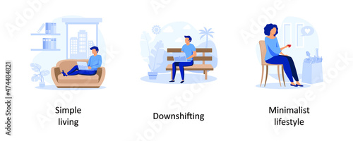 Simple living Downshifting Minimalist lifestyle flat modern design illustration