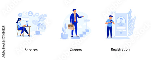 Services Careers Registration set flat modern design illustration