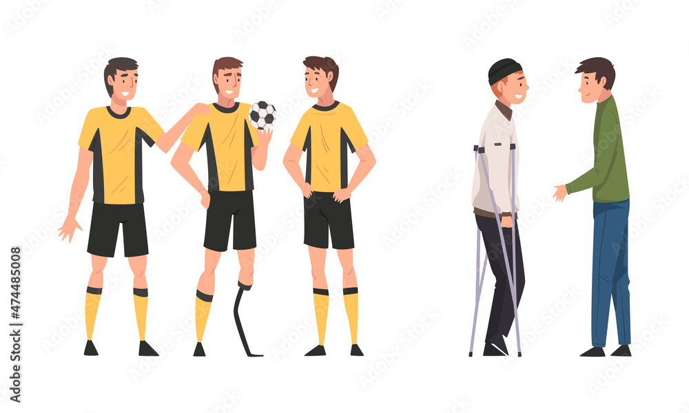 Disabled People Character Spending Good Time with Their Friends Vector Set