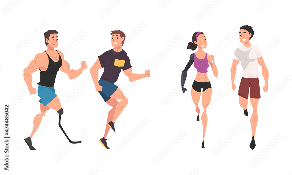 Disabled People Character Spending Good Time with Their Friends Vector Set Disabled People Character Spending Good Time with Their Friends Vector Set