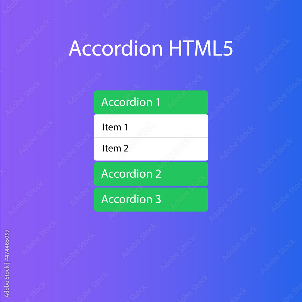 Html accordion menu for the website.  interface template. User