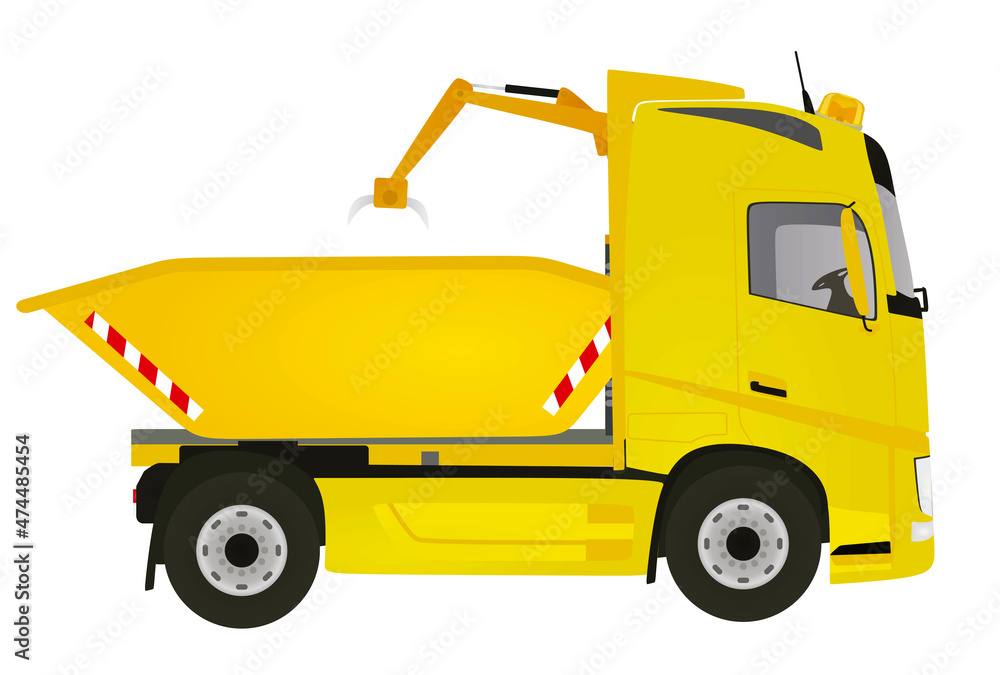 Yellow garbage truck. vector illustration