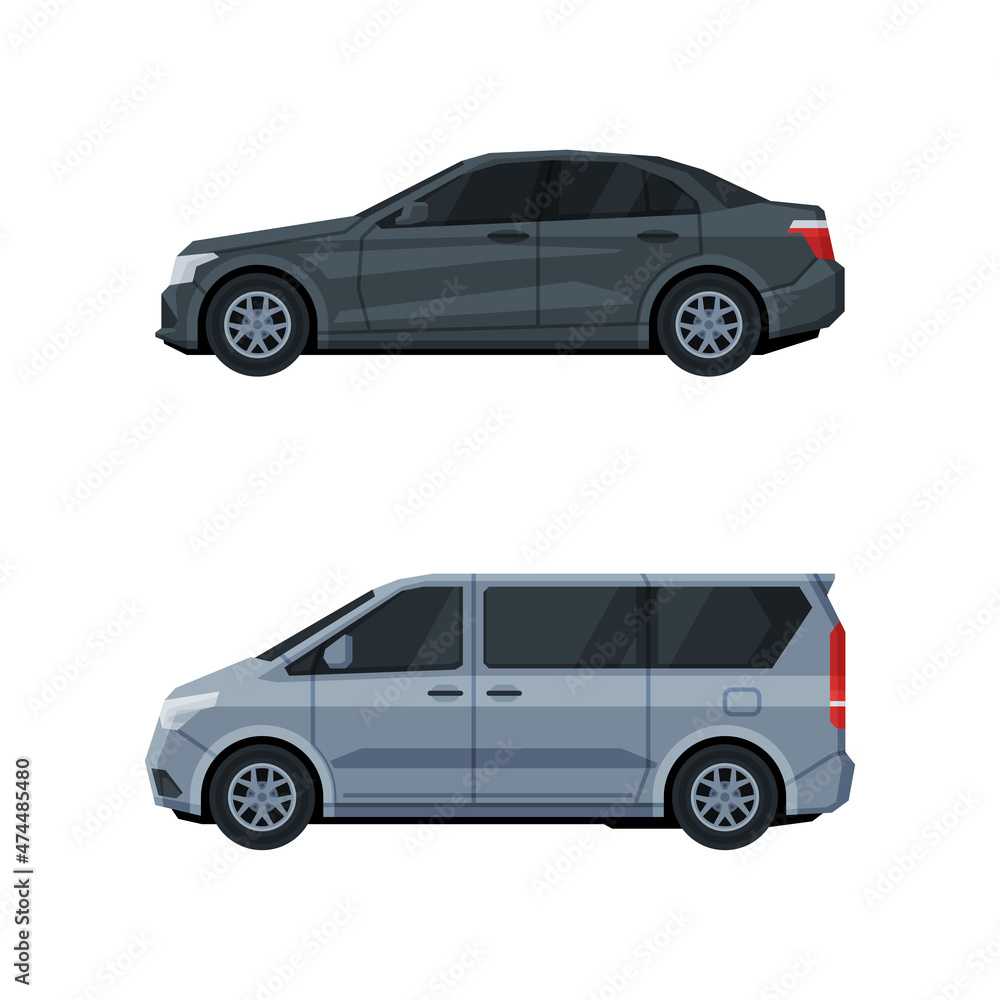 Sedan and Van as Road Vehicle and Urban Transport Vector Set