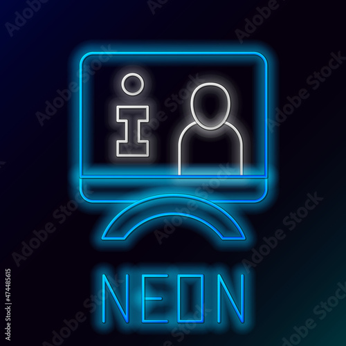 Glowing neon line Television report icon isolated on black background. TV news. Colorful outline concept. Vector