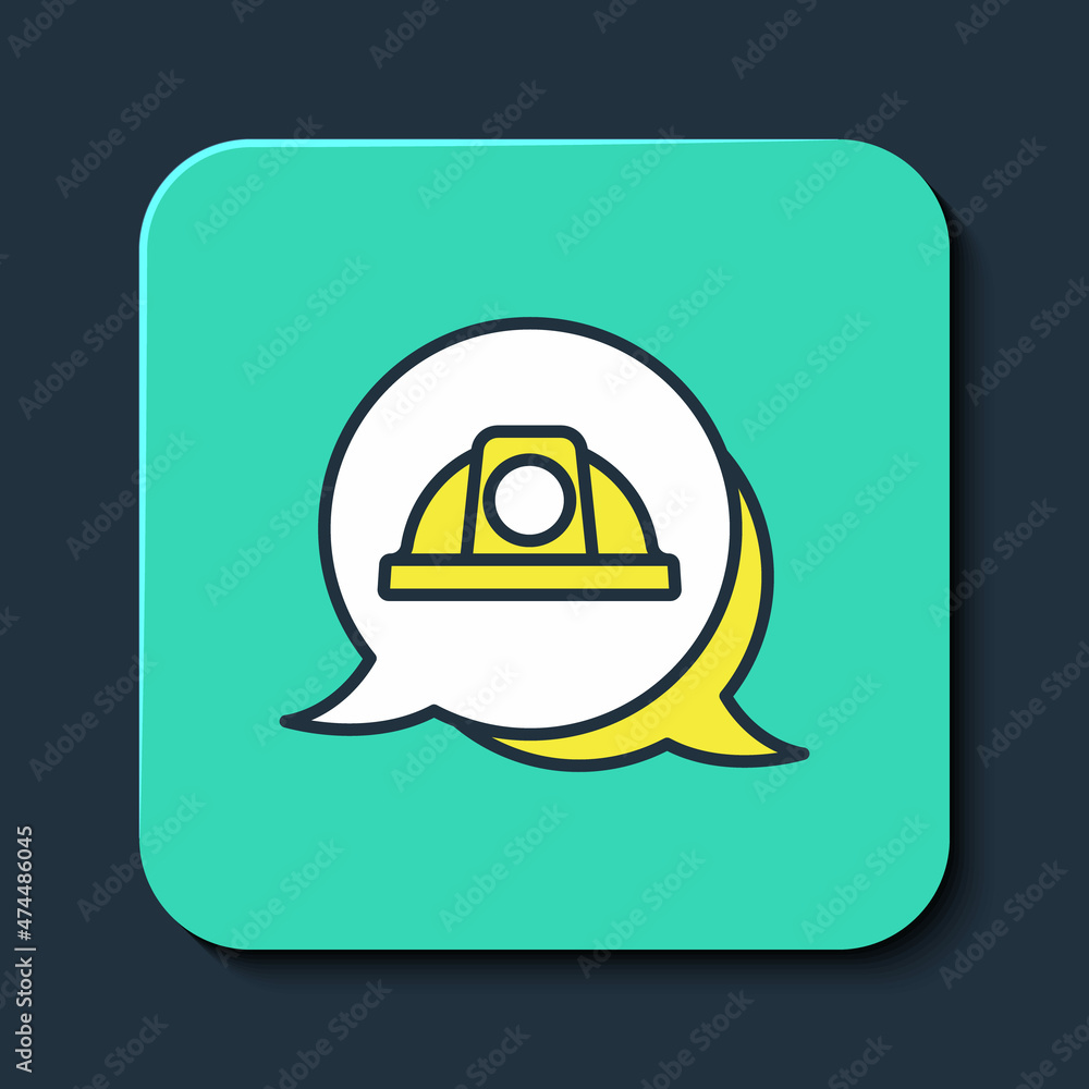 Filled outline Worker safety helmet icon isolated on blue background. Turquoise square button. Vector Filled outline Worker safety helmet icon isolated on blue background. Turquoise square button. Vector