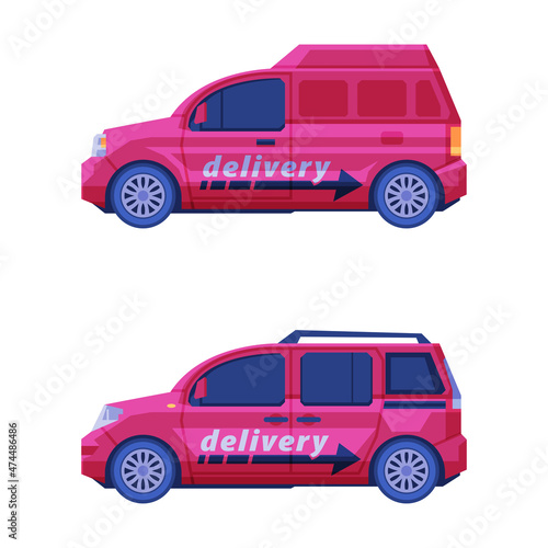 Delivery Van as Commercial Transport for Shipping Vector Set