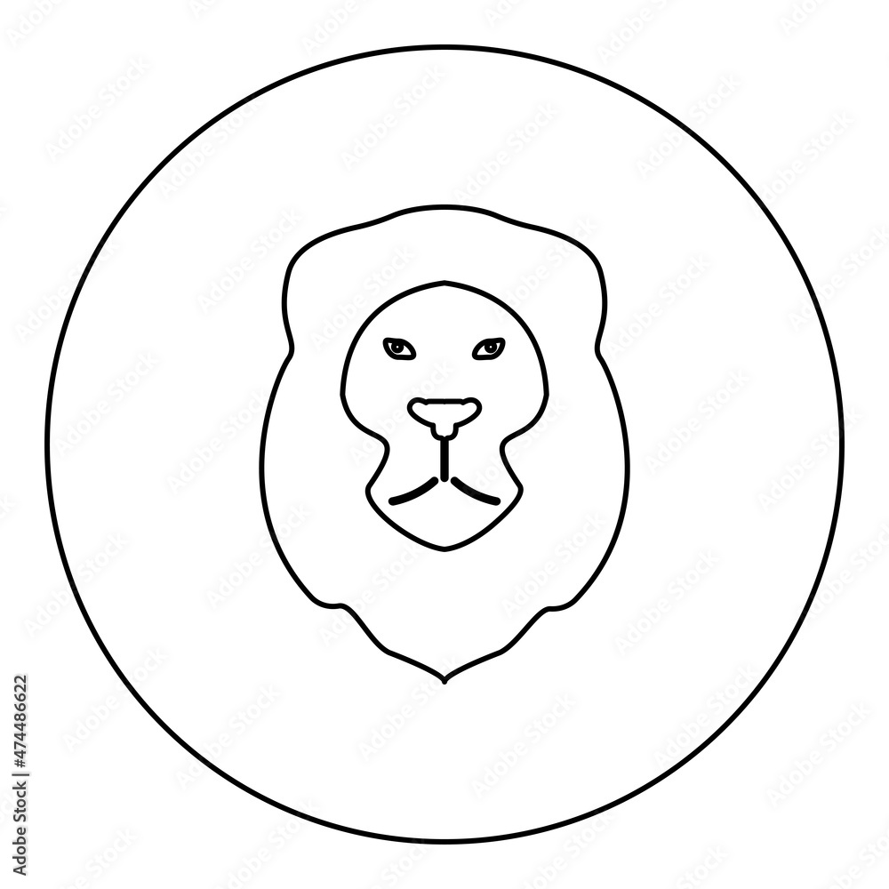 Lion Animal Wild cat head icon in circle round black color vector illustration image outline contour line thin style Lion Animal Wild cat head icon in circle round black color vector illustration image outline contour line thin style