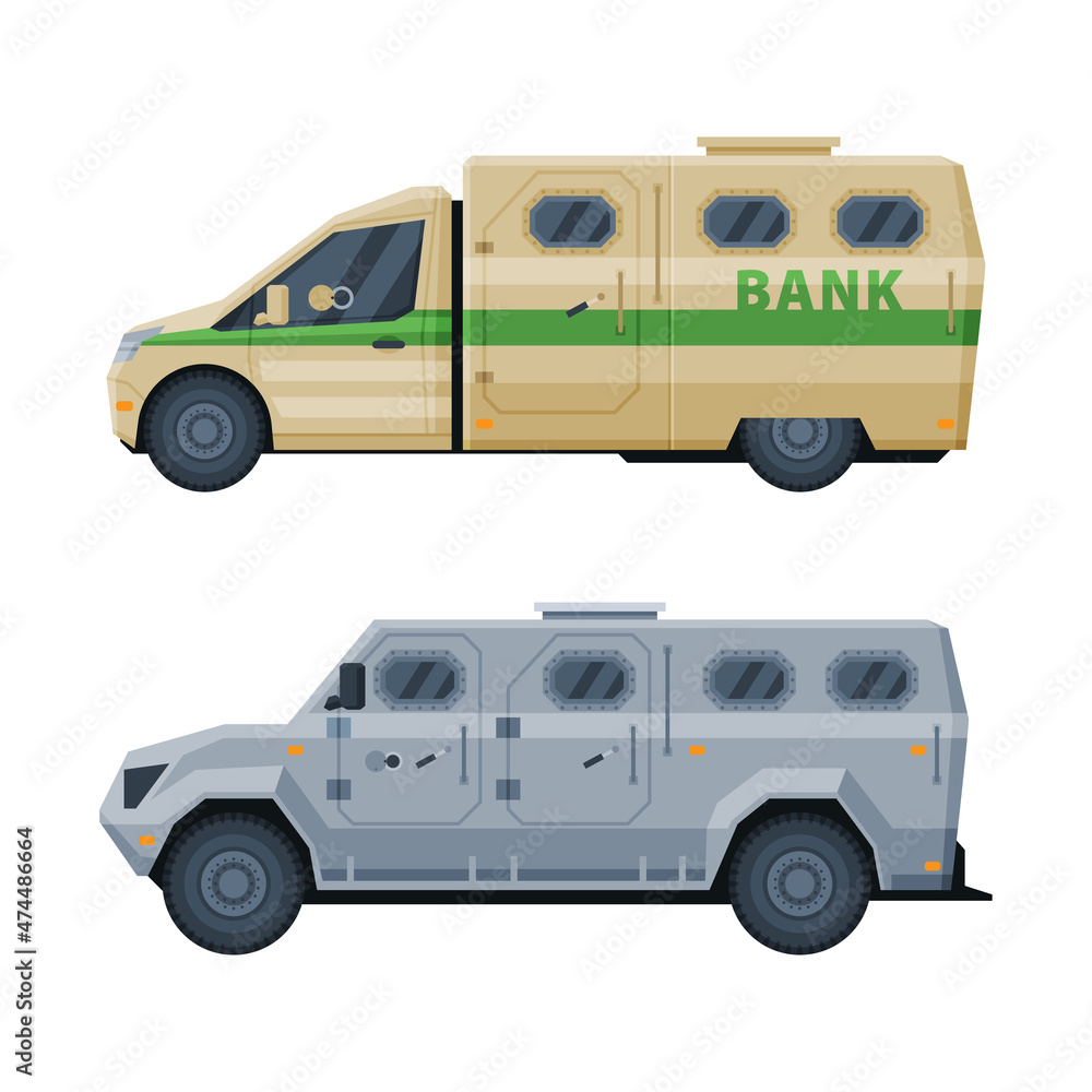 Bank or Cash-in-transit Vehicle Transfering and Transporting Valuables Vector Set