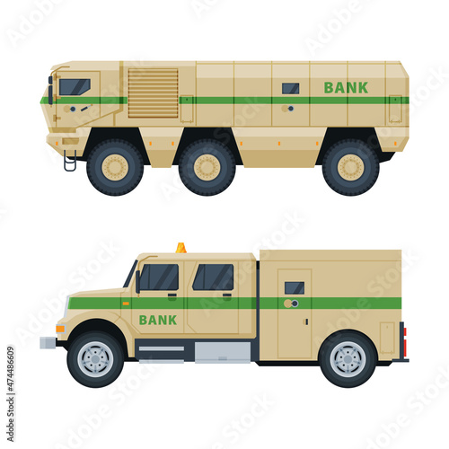 Bank or Cash-in-transit Vehicle Transfering and Transporting Valuables Vector Set