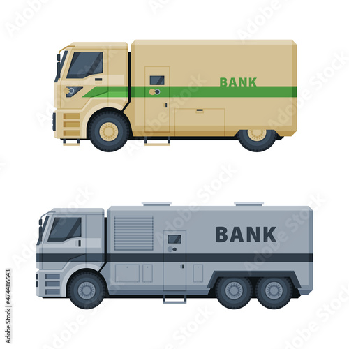 Bank or Cash-in-transit Vehicle Transfering and Transporting Valuables Vector Set