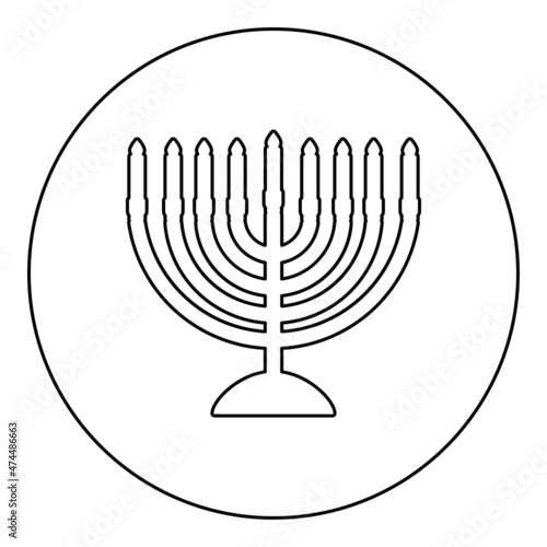 Chanukah menorah Jewish holiday candelabra with candles Israel candle holder icon in circle round black color vector illustration image outline contour line thin style photo