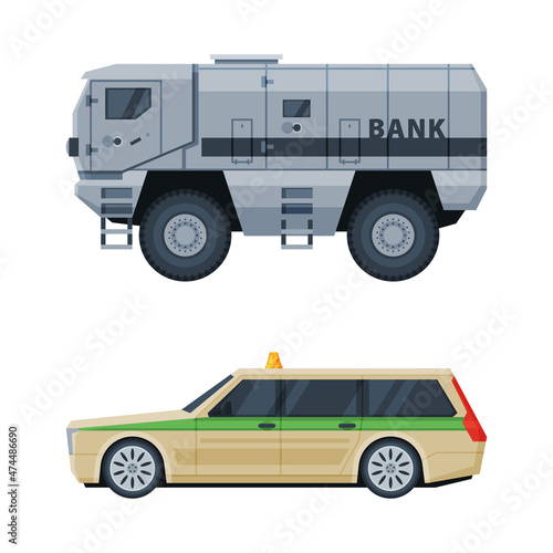 Bank or Cash-in-transit Vehicle Transfering and Transporting Valuables Vector Set