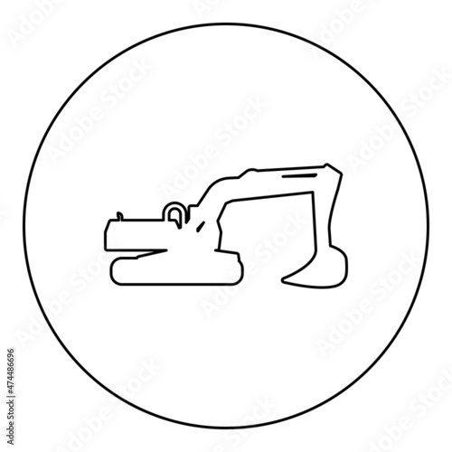Excavator silhouette Special equipment Dusty digger Building machine icon in circle round black color vector illustration image outline contour line thin style