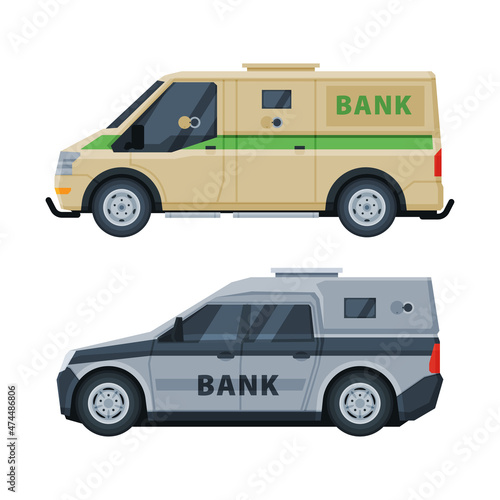 Bank or Cash-in-transit Vehicle Transfering and Transporting Valuables Vector Set