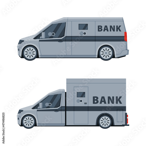 Bank or Cash-in-transit Vehicle Transfering and Transporting Valuables Vector Set