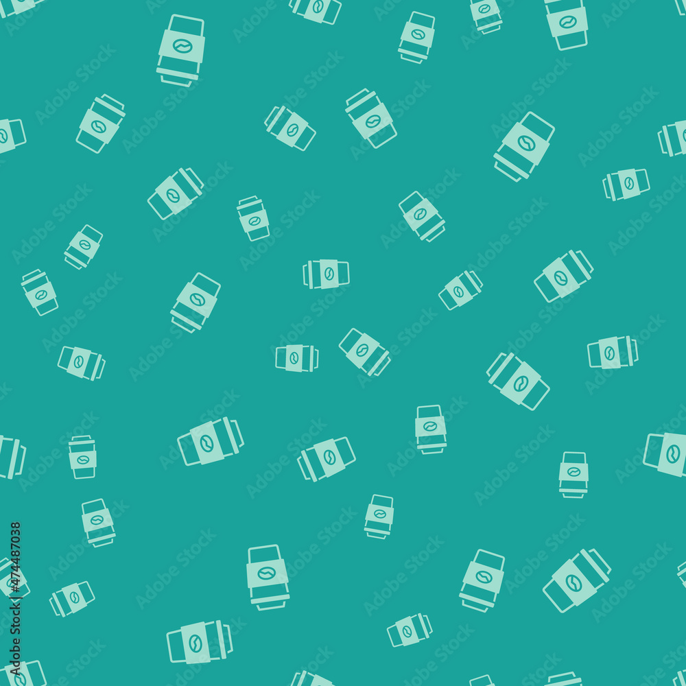 Green Coffee cup to go icon isolated seamless pattern on green background. Vector Green Coffee cup to go icon isolated seamless pattern on green background. Vector