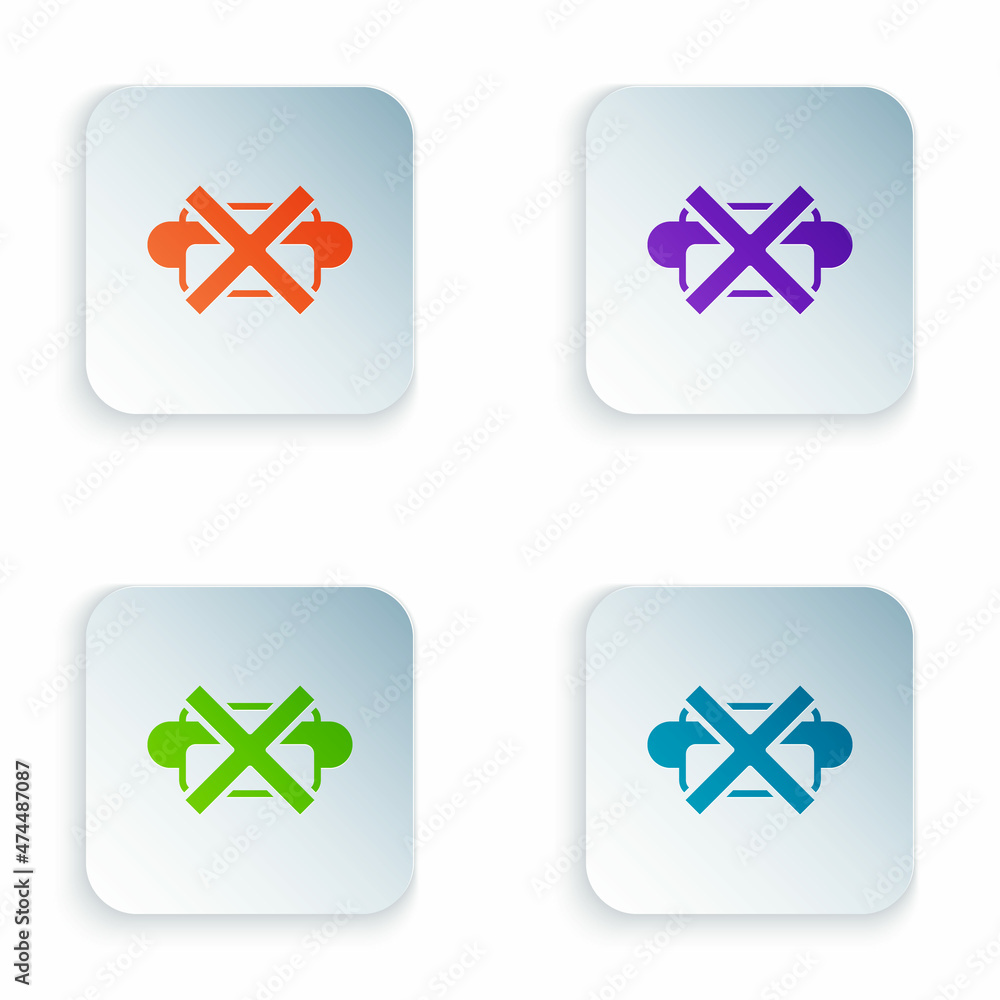 Color No junk food icon isolated on white background. Prohibited hot dog. No Fast food sign. Set colorful icons in square buttons. Vector Color No junk food icon isolated on white background. Prohibited hot dog. No Fast food sign. Set colorful icons in square buttons. Vector