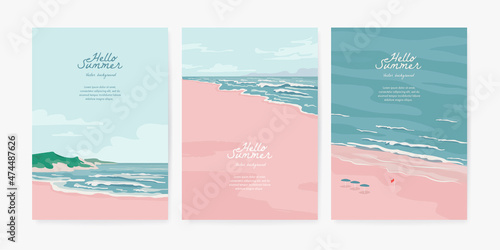 Set of summer beach background for poster, banner, cover, booklets and greeting card. Vector illustration © AM_art