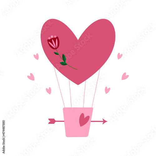 Valentine's Day. Heart shaped balloon. Postcard for the wedding, birthday. Vector illustration.