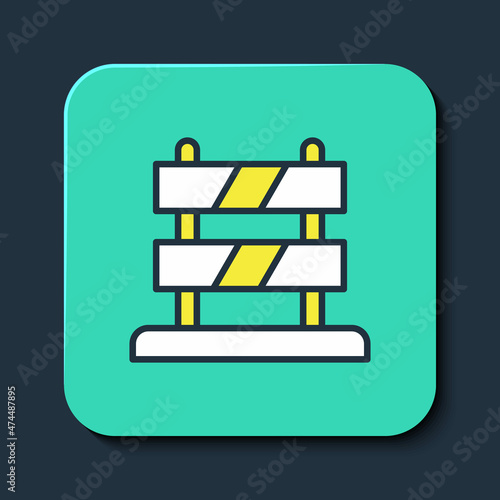 Filled outline End of railway tracks icon isolated on blue background. Stop sign. Railroad buffer end to destination. Turquoise square button. Vector