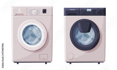 Washing Machine as Home or Household Electric Appliance Vector Set