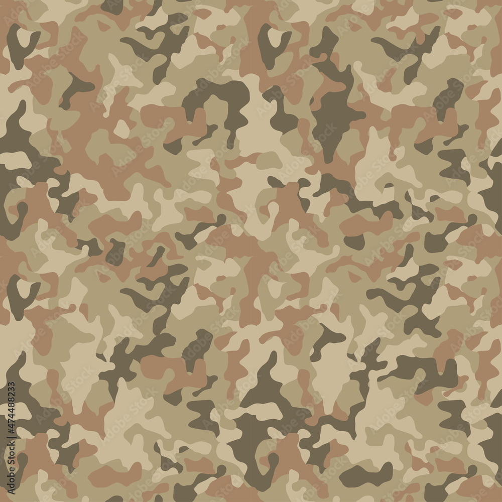 Military background of soldiers sand brown camo. Camouflaging seamless pattern. Modern camo texture for army clothing. Textile print. Vector Military background of soldiers sand brown camo. Camouflaging seamless pattern. Modern camo texture for army clothing. Textile print. Vector