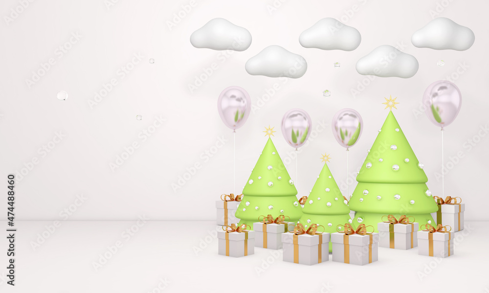 Christmas day for Party and Celebrations in Wall Background. 3D illustration, 3D rendering