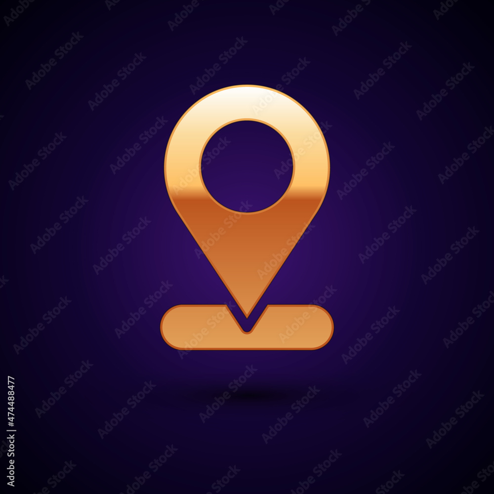 Gold Map pin icon isolated on black background. Navigation, pointer, location, map, gps, direction, place, compass, search concept. Vector Gold Map pin icon isolated on black background. Navigation, pointer, location, map, gps, direction, place, compass, search concept. Vector