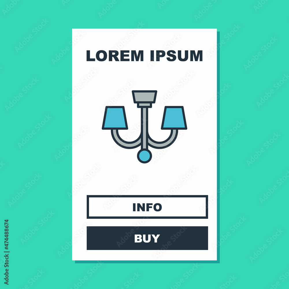 Filled outline Chandelier icon isolated on turquoise background. Vector Filled outline Chandelier icon isolated on turquoise background. Vector