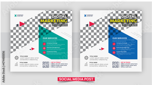 Digital marketing agency social media post template set. Digital business marketing banner for social media post template