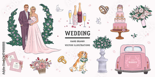 Hand drawn sketch wedding set