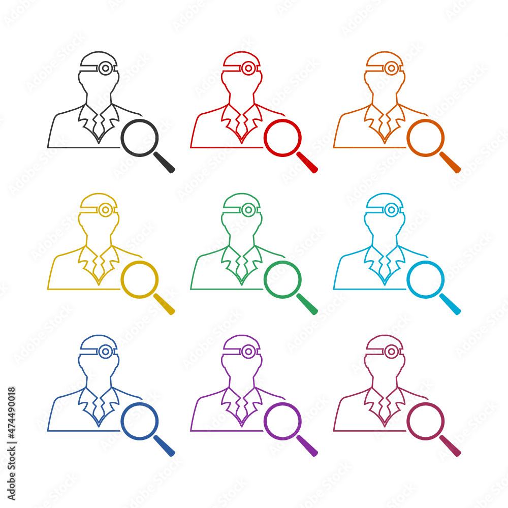 Magnifying glass for search medical icon isolated on white background, color set Magnifying glass for search medical icon isolated on white background, color set