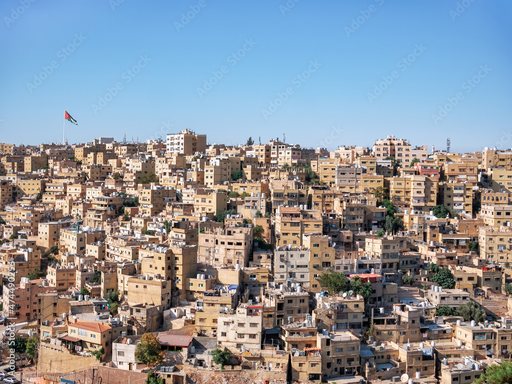 View with many apartment buildings in Amman, Jordan. Aerial view.