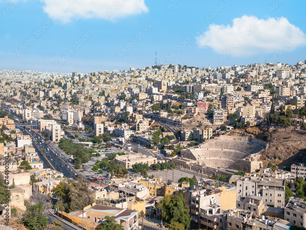  The Roman Theater one of the most important tourist attractions in Amman, Jordan. Aerial view