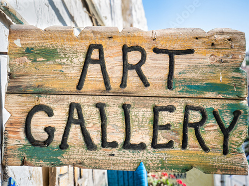 Art gallery wooden sign board in Amman, Jordan photo