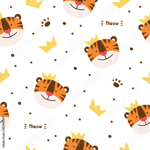 Colorful seamless vector pattern with muzzles of animals